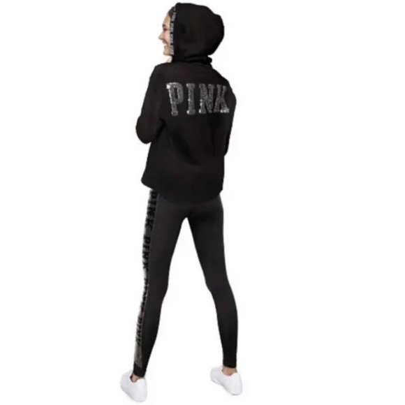 Victoria’s Secret PINK Bling Black Half-Zip Pullover Sherpa Hoodie, Small - Picture 6 of 10